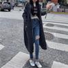Women's Hooded Mid-Length Knitted Sweater Cardigan Jacket for Autumn & Winter - Loose, Thick, Fashionable with Pockets.