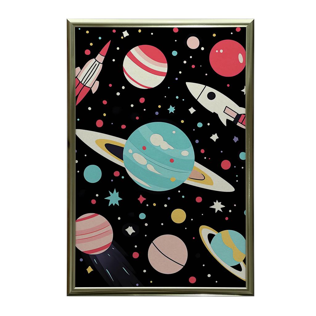Plakat Kosmiczna Podróż Plakat Kosmiczna Podróż, 70X100 Cm, Rama Aluminiowa Czarna, Papier Matowy 230 Gsm