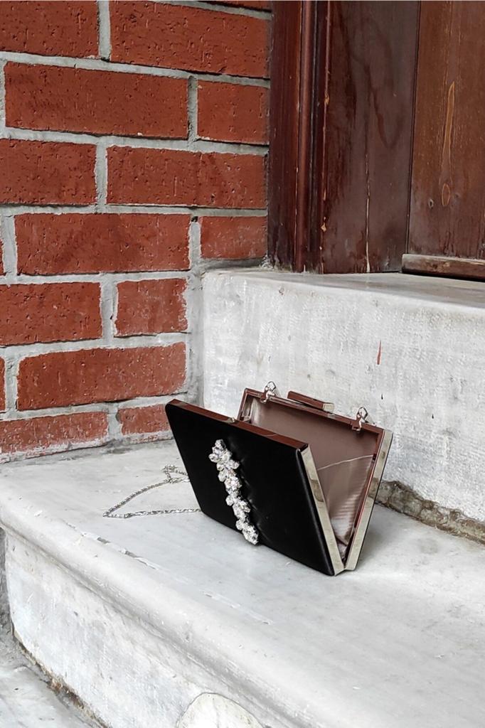 Women's Stylish and Useful Evening Dress Bag Silver Satin Star Stone Accessory Evening Dress Slim Model Women's Bag