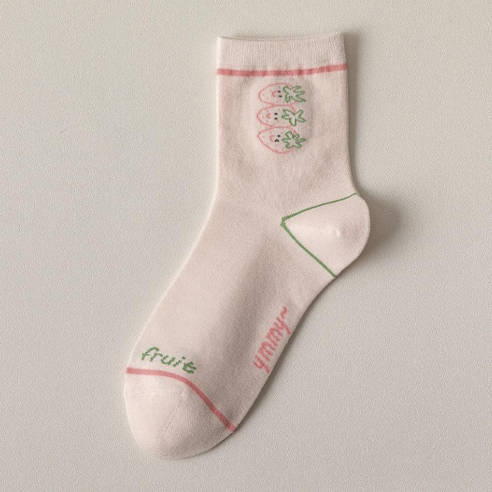 Breathable Women Cotton Socks Strawberry Milk Pattern Sports Socks High Quality Middle Tube Socks