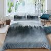Smoky Mountain King Queen Duvet Cover Grey Fog Pine Trees Bedding Set Retro Natural Scenery Art 2/3pcs Polyester Quilt Cover