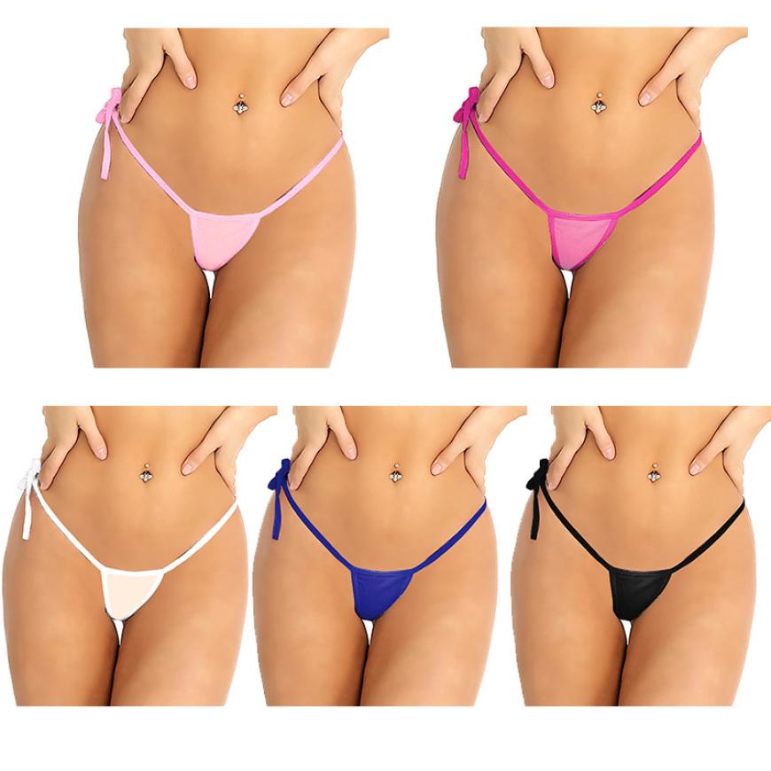 Women Mesh See Through Low Rise Tie-Side T-Back Mini G-String Thong Bikini Briefs Underwear