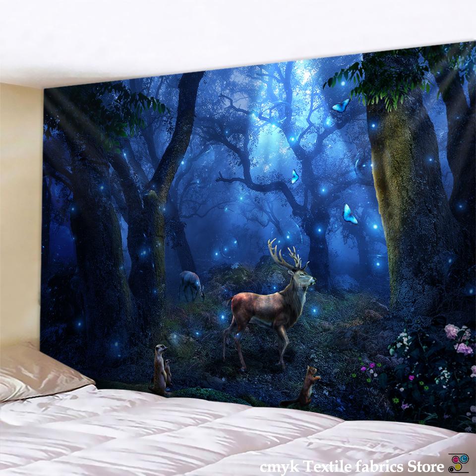 Гобелен с природой и лесом, настенный гобелен с психоделическими деревьями, тканевый гобелен, домашний декор, полиэстер, покрытие для стола, гобелен с закатом и волнами