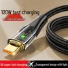120W Transparent Braided Fast Charging Cable with Light for Apple, Type-C, Huawei - 6A PD Data Cable