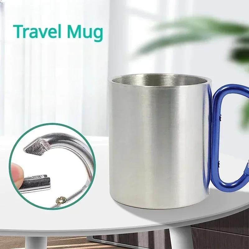 200ml Outdoor Camping Mug Stainless Steel Cup Traveling with Carabiner Handle Coffee Tea Mug Cookware Set Outdoor