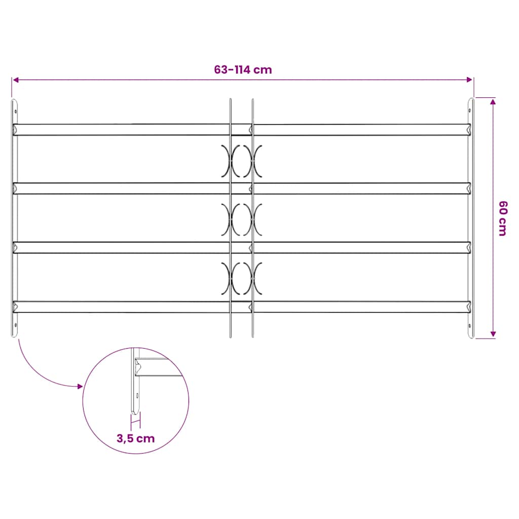 Adjustable Window Grill with 4 Crossbars 700 1050 mm
