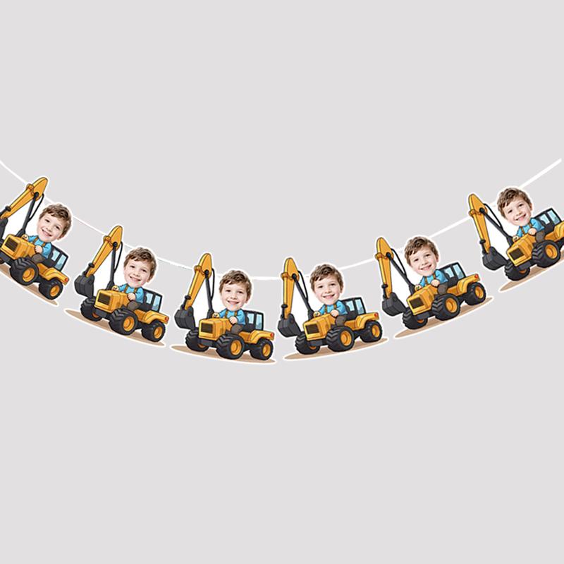 6 шт./12 шт. День рождения Настраиваемый портрет Экскаватор Трактор Каска Узор Баннер Детские вечеринки по случаю дня рождения Милый баннер Декор