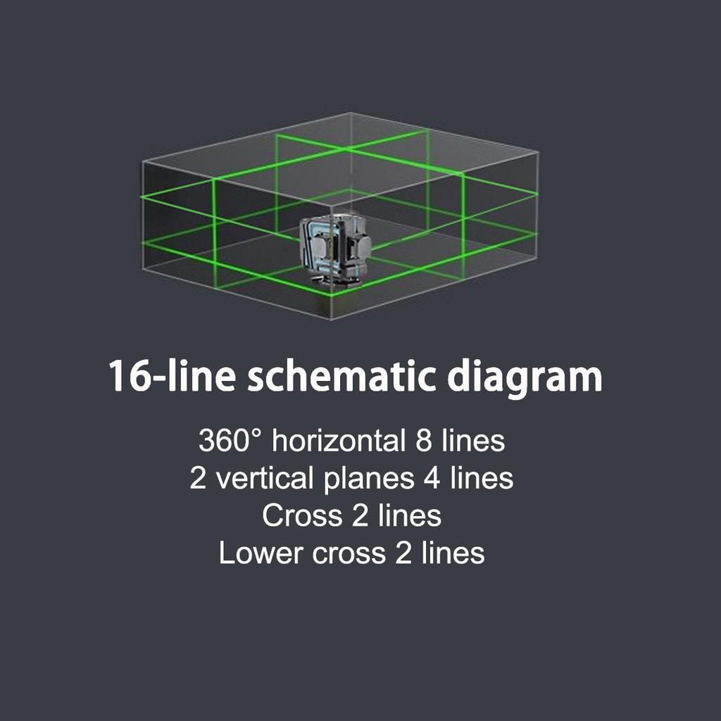 16-линейный 4D зеленый лазерный уровень, автоматическое самовыравнивание, 360 горизонтальных и вертикальных перекрестных линий, беспроводной пульт дистанционного управления, мощный зеленый лазерный измеритель