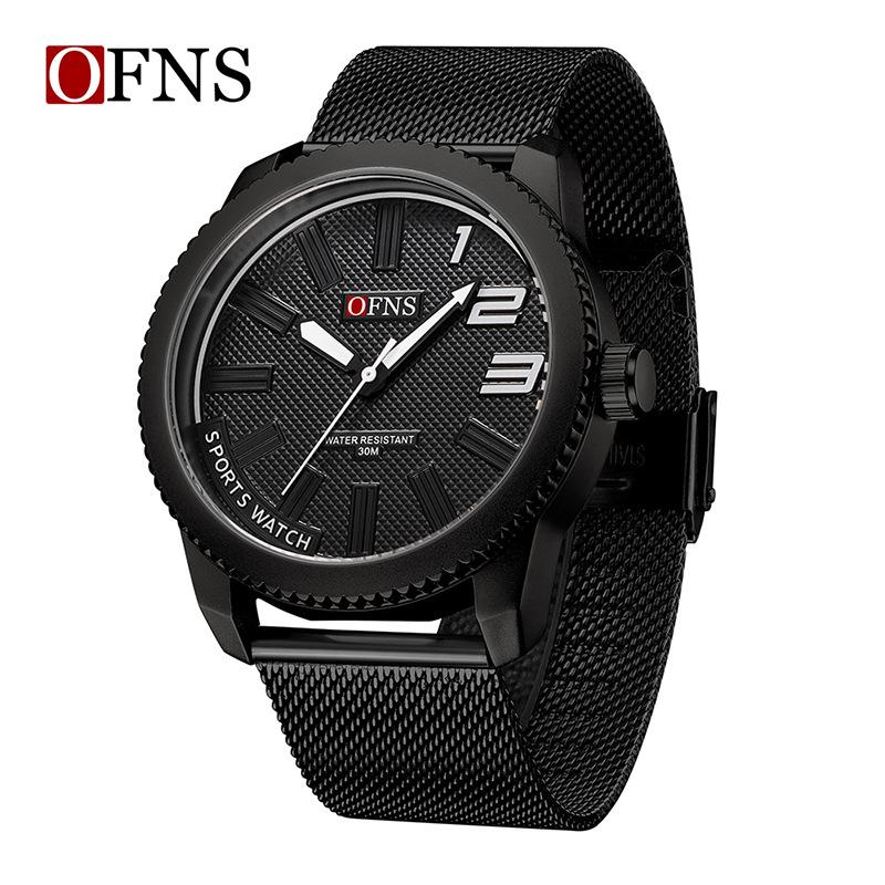 Ofns Brand 1590 Texture Mesh Belt Men's Watch Simple Digital Commuter Cross Border Quartz Luminous Waterproof Watches For Men