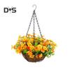 Искусственные подвесные цветы в корзине, искусственные цветы для улицы с корзиной, подвесные искусственные ромашки, искусственные растения с цепью для домашнего сада, патио, декор