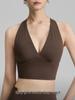 Женский спортивный топ-бра с V-образным вырезом и топ-майка для йоги с завязками на шее и фиксированными чашками - Поддерживает жир в области подмышек