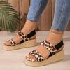 Fashion Leopard Print Wedge Sandals Women 2025 Summer Comfort Thick Sole Beach Shoes Woman Lightweight Platform Sandalias Mujer