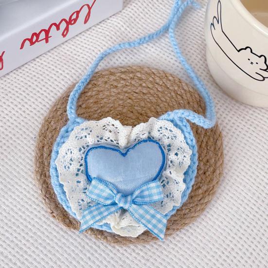 Cute Dog Lace Bandana Heart Design Puppy Cat Bib Scarf with Bow Knitted Saliva Towel for Small Medium Dogs Cats