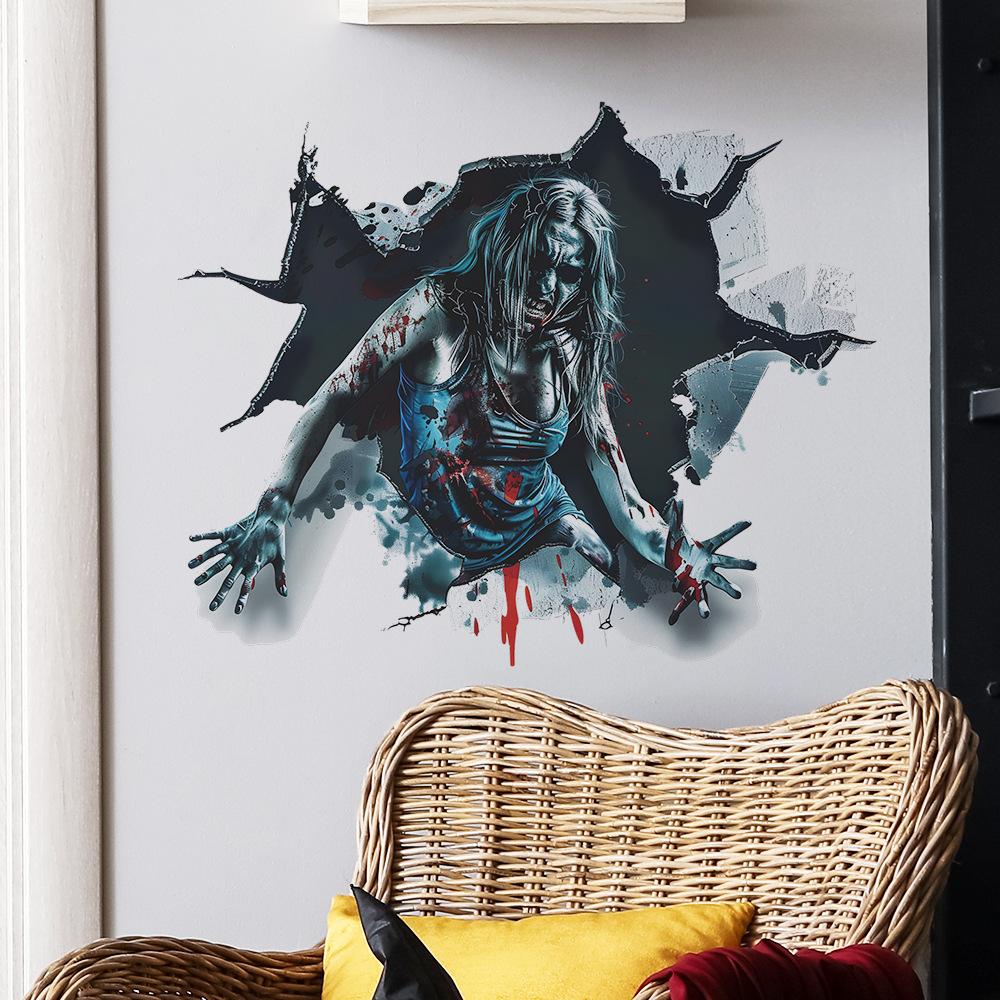 Хэллоуин Сломанная стена Триллер Женский призрак Праздничное украшение Спальня Гостиная Украшение Наклейки на стену