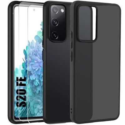 Чехол - Ударопрочный - для Samsung Galaxy S20 FE - Силиконовый Черный - Полупрозрачная Задняя Панель - 2 Закаленных Стекла