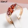 Кольцо Kinel Red Zircon Flower для женщин из розового золота, роскошные ювелирные изделия, свадебное праздничное кольцо, подарок