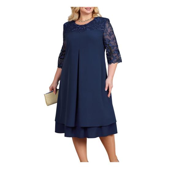 Женское осенне-весеннее платье, прозрачное сетчатое платье с круглым вырезом, большие размеры, лоскутное платье с аппликацией в виде листьев и аппликацией с половиной рукавом, элегантное платье миди для выпускного вечера