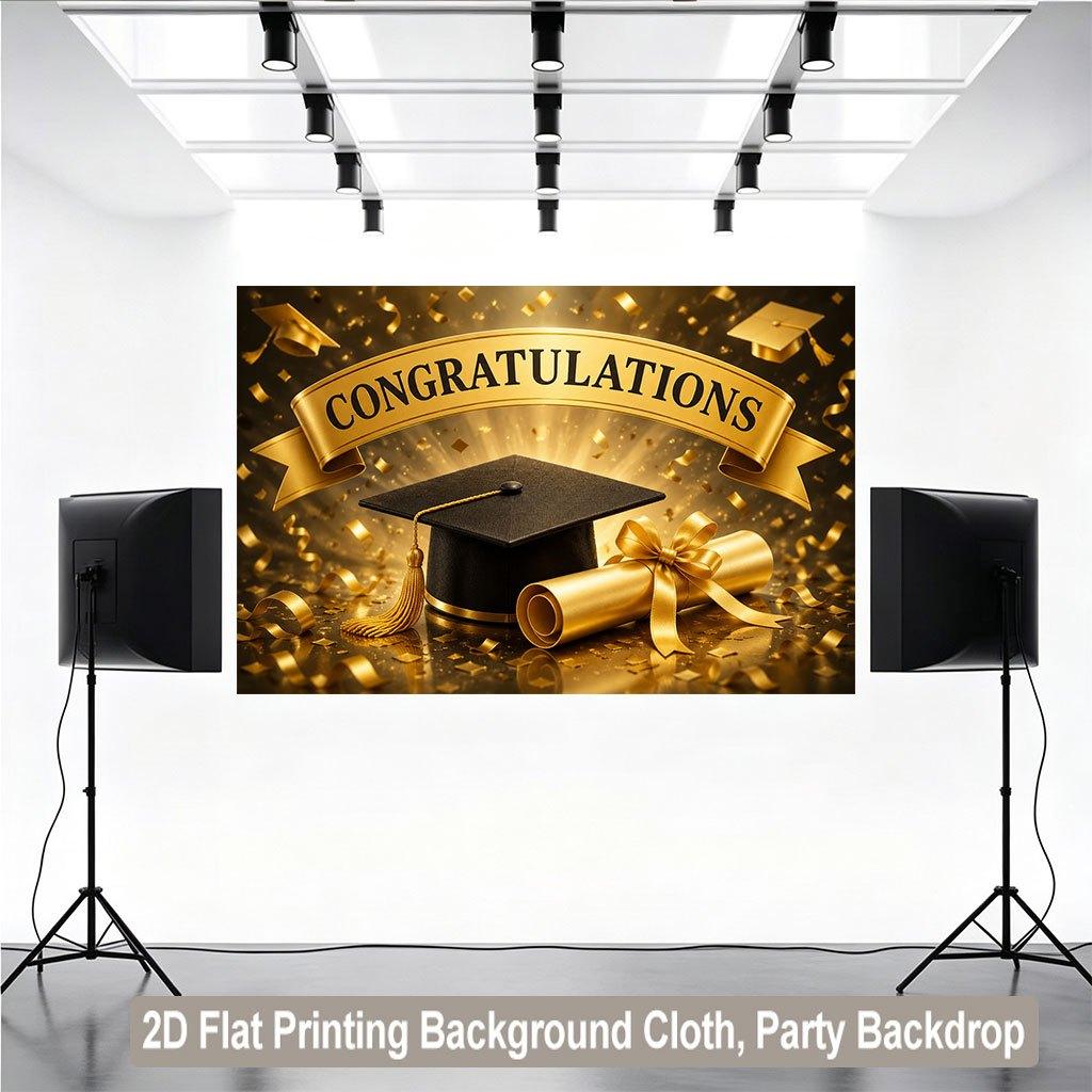 2D Flat Backdrop1pc Graduation Gold Decor Backdrop Banner Polyester Wall Decor For Living Room Bedroom Office Outdoor Decor Holiday Gift