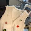 Вязаный кардиган с милым цветком, корейское издание, шикарный жилет-свитер, свободное маленькое пальто без рукавов, весенний жилет-кардиган