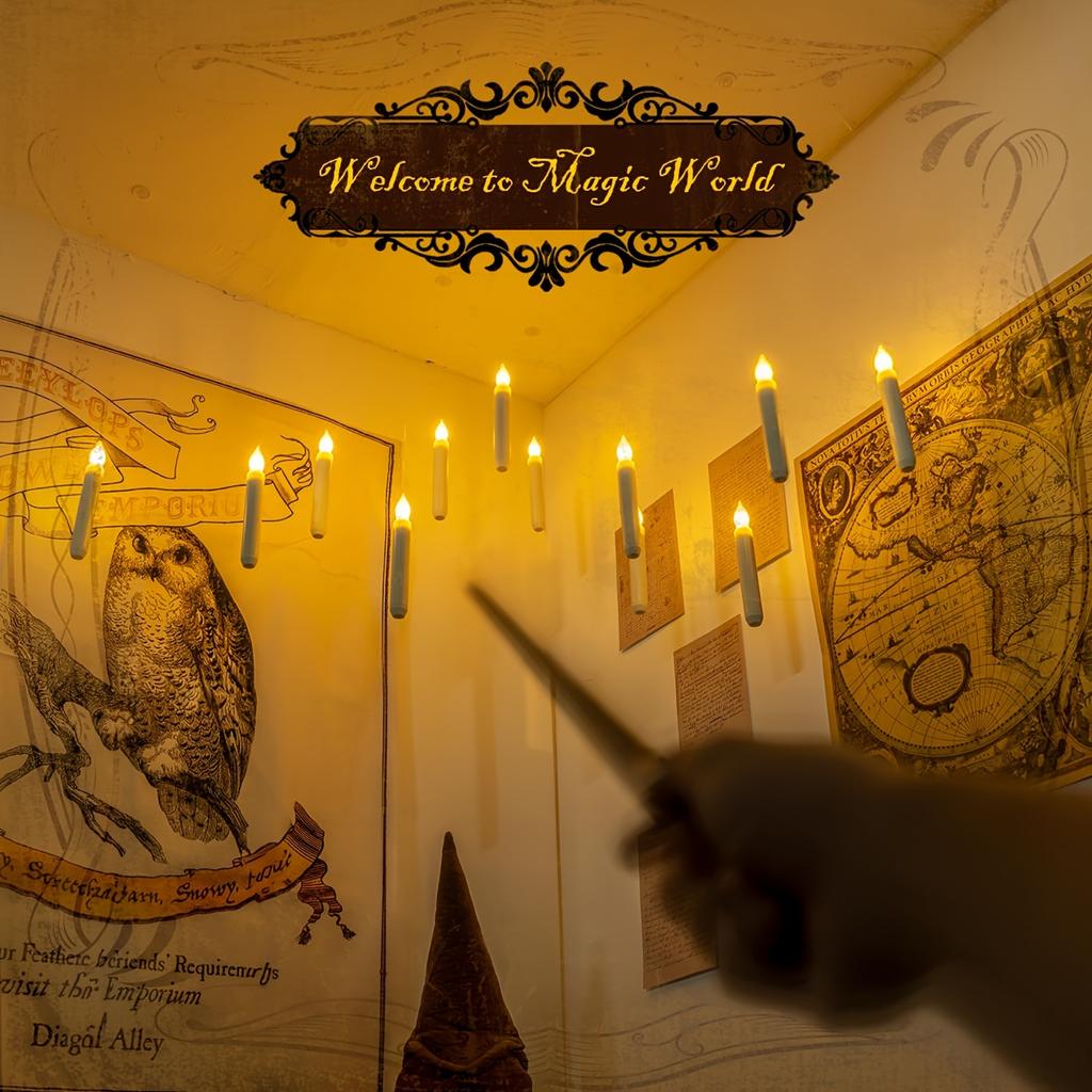 12 шт. плавающих свечей с волшебной палочкой, мерцающий теплый свет, светодиодные беспламенные свечи, конусные свечи для рождественской вечеринки в честь Хэллоуина