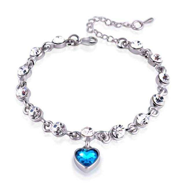 925 Sterling Silver Charm Sapphire Heart Bracelet Chain For Women Fashion Engagement Party Jewelry Gift