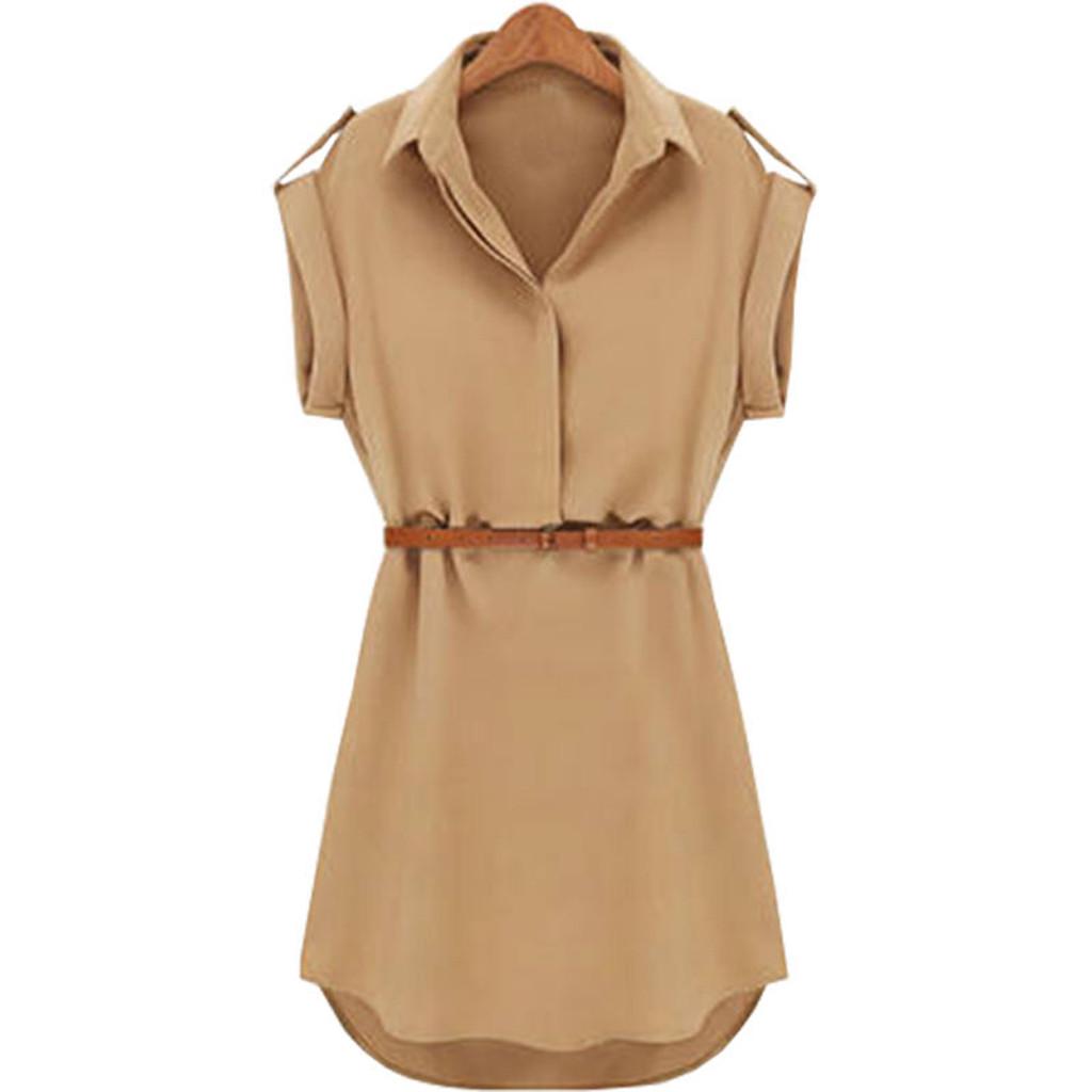 Women Casual Summer Loose Short Sleeve Dress With Belt