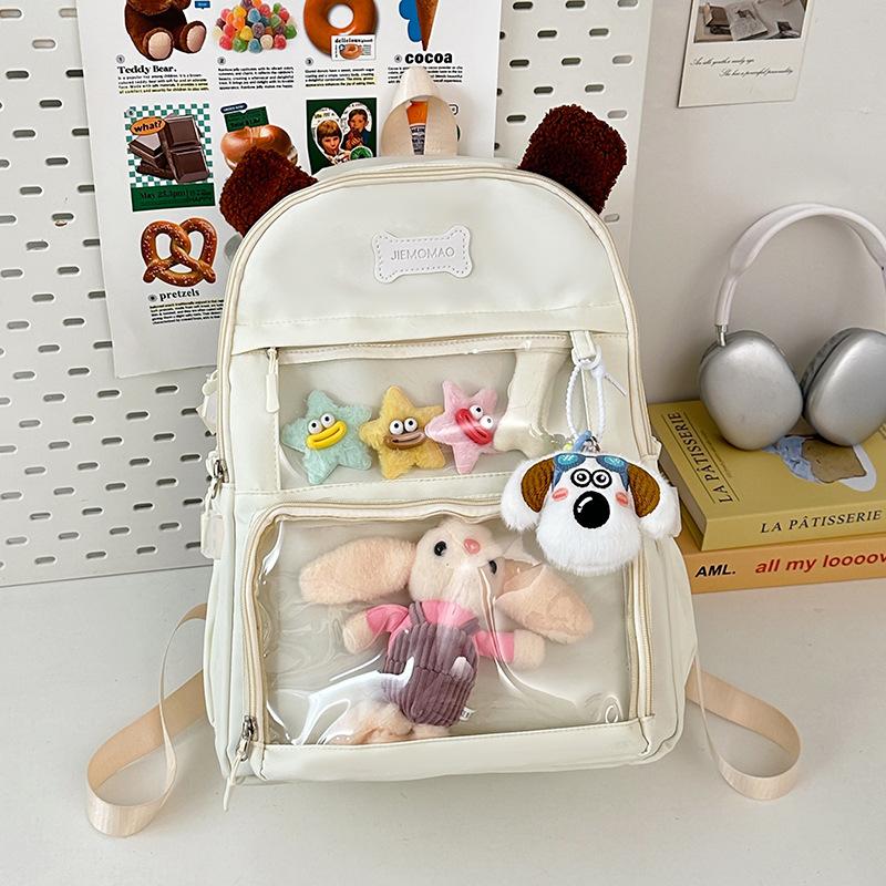 Japanese Small Fresh Cute Puppy Backpack High Value Girl Transparent Pain Bag High Capacity Backpack for Junior and Senior High School Students