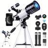 150X Telescope,70mm Aperture Telescope For Adults High Powered, Portable Astronomical Telescope For Kids With Tripod Phone Adapter And Wireless Remote