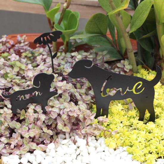 Металлические колышки для сада собак, украшения в виде силуэта матери и ребенка, устойчивые к погодным условиям, колышки для садовых игрушек для украшения газона на открытом воздухе