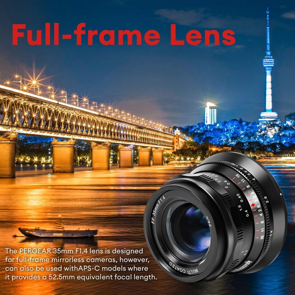 Pergear PERGEAR 35 мм F1.4 полноразмерный объектив с ручной фокусировкой, однофокусный объектив (E-крепление)