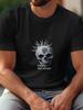 Punk Anarchy Skull Graphic Black T-shirt - 180g Cotton Crew Neck Short Sleeve Tee with "Punk's Not Dead" Print
