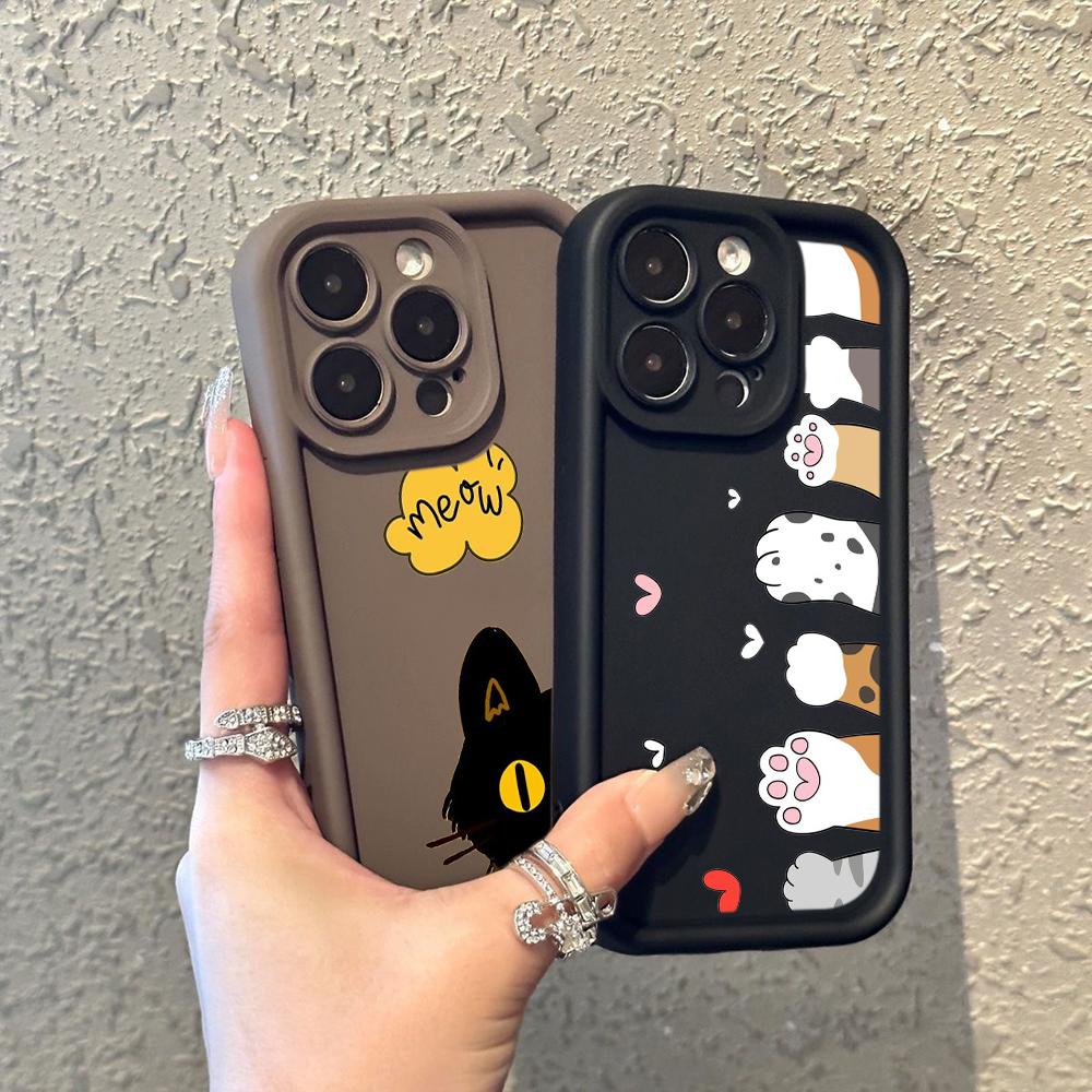 LZ9 мультяшный кот милый художественный дизайн силиконовый чехол для телефона iPhone 11 13 14 15 16 Pro Max 7 8 16 Plus 12 mini XS Max XR противоударный задний чехол