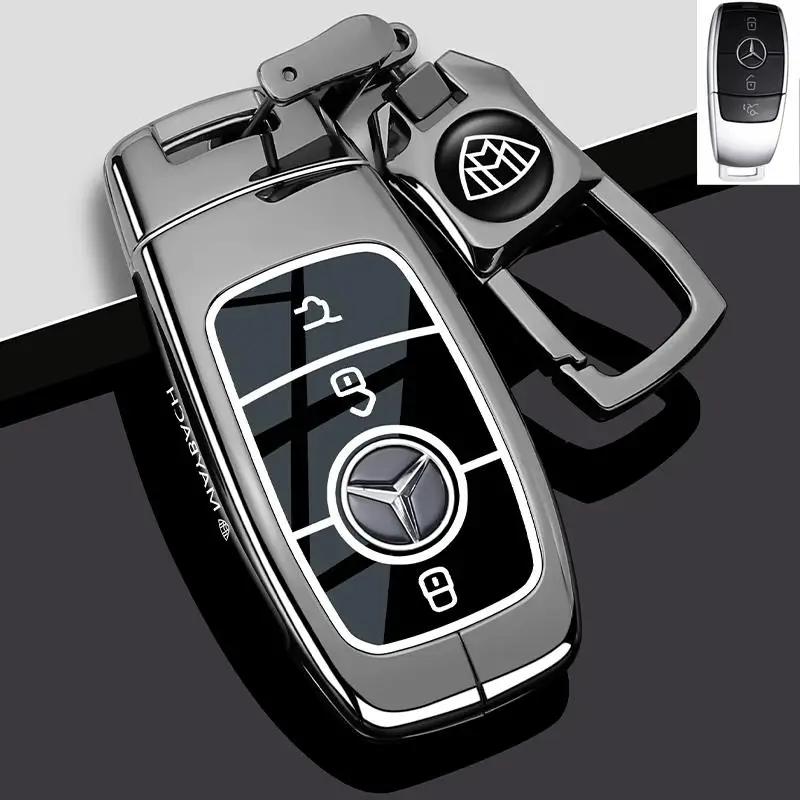 PZQ2 Alloy Style Car Key Case Cover Shell For Mercedes Benz A C E S G Class GLC CLE CLA GLB GLS W177 W205 W213 W222 X167 AMG Keychain