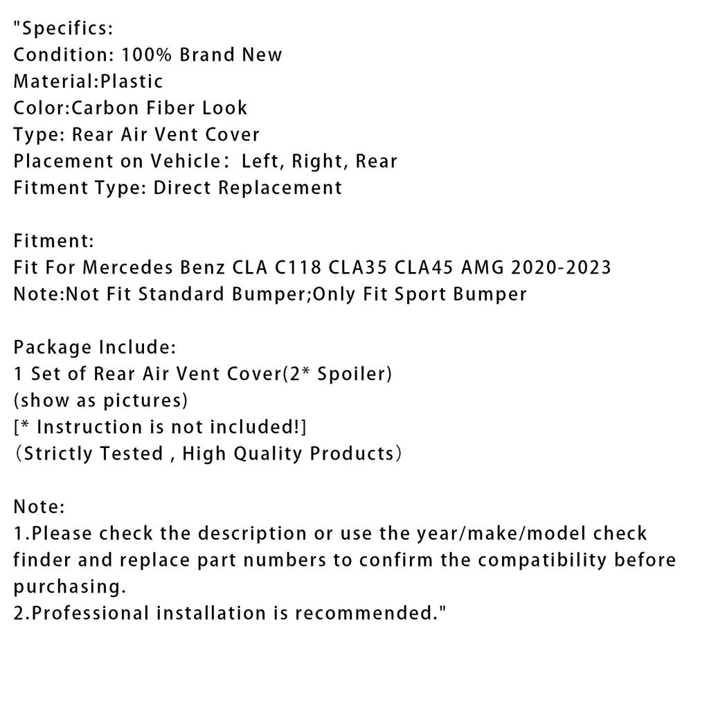 Carbon Look Rear Air Vent Cover For Benz CLA C118 CLA45 AMG 2020+