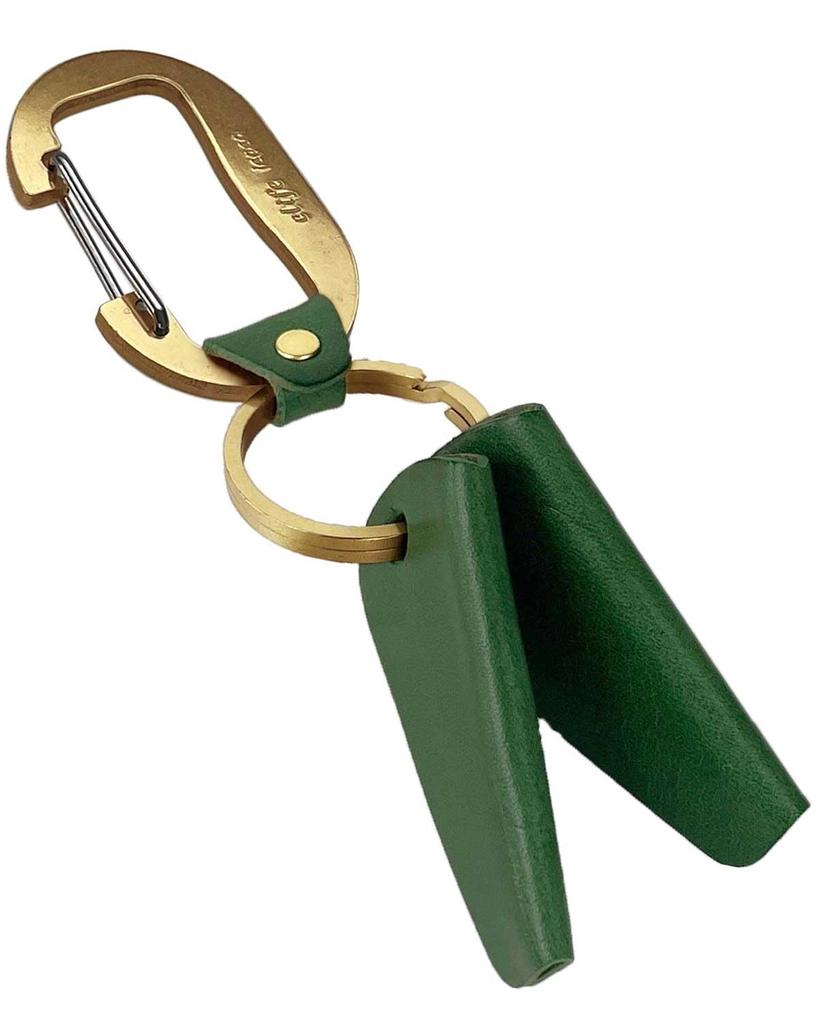 Keychain Key Cover Key Cover Key Ring Carabiner Made In Japan Leather Brass [Cliff] Men's (Green)