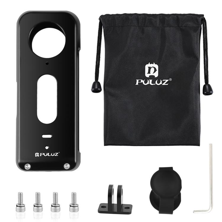 Для Insta360 X3 PULUZ металлическая защитная клетка корпусная рамка с силиконовой крышкой объектива (черный)