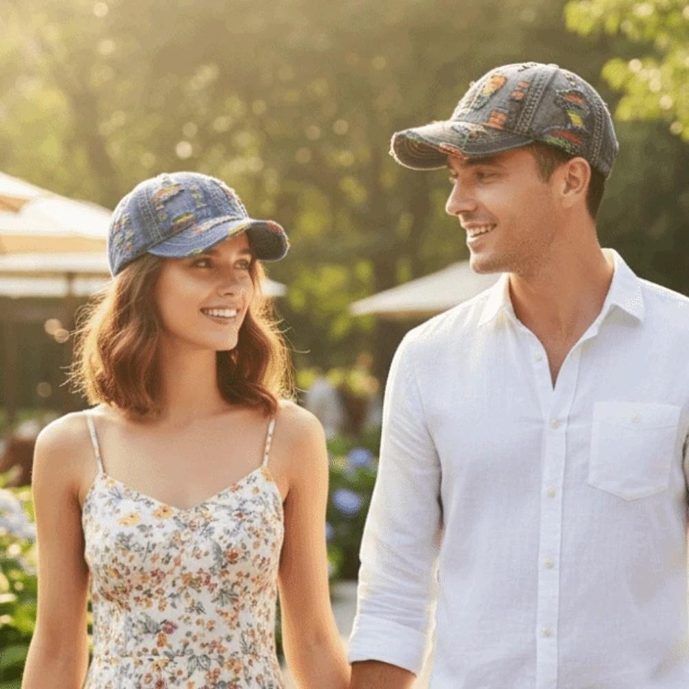 Adjustable Unisex Retro Peaked Hat Sunshade Distressed Colorful Casquette Couple