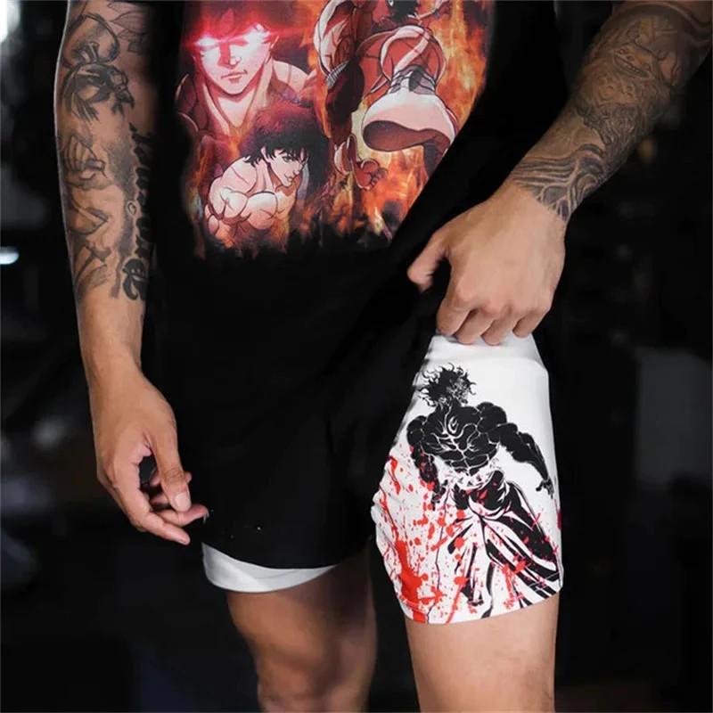 Baki Grappler Shorts Pants Double-Layer Boxing Muay Thai Kickboxing Training Japan Cartoon Animation 3D Print Gym Sport Workout Fitness Cosplay Unisex