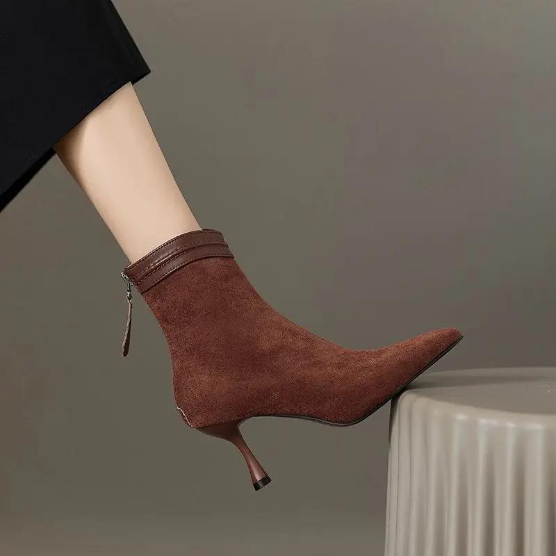 Модные зимние женские короткие ботинки нового бренда, модные остроносые женские элегантные ботильоны, тонкий высокий каблук, туфли-лодочки для платья, Zapatos De Mujer