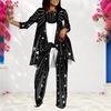 Women Plus Size Black Printed Round Neck Long Sleeve Layered Top And Long Pants Two Piece Set