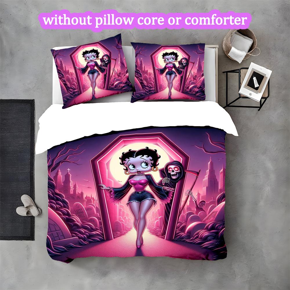 3pcs Betty Boop Duvet Cover Set, Home Printed Bedding Set, Breathable and Cozy Bedclothes Suitable For Festival Decor