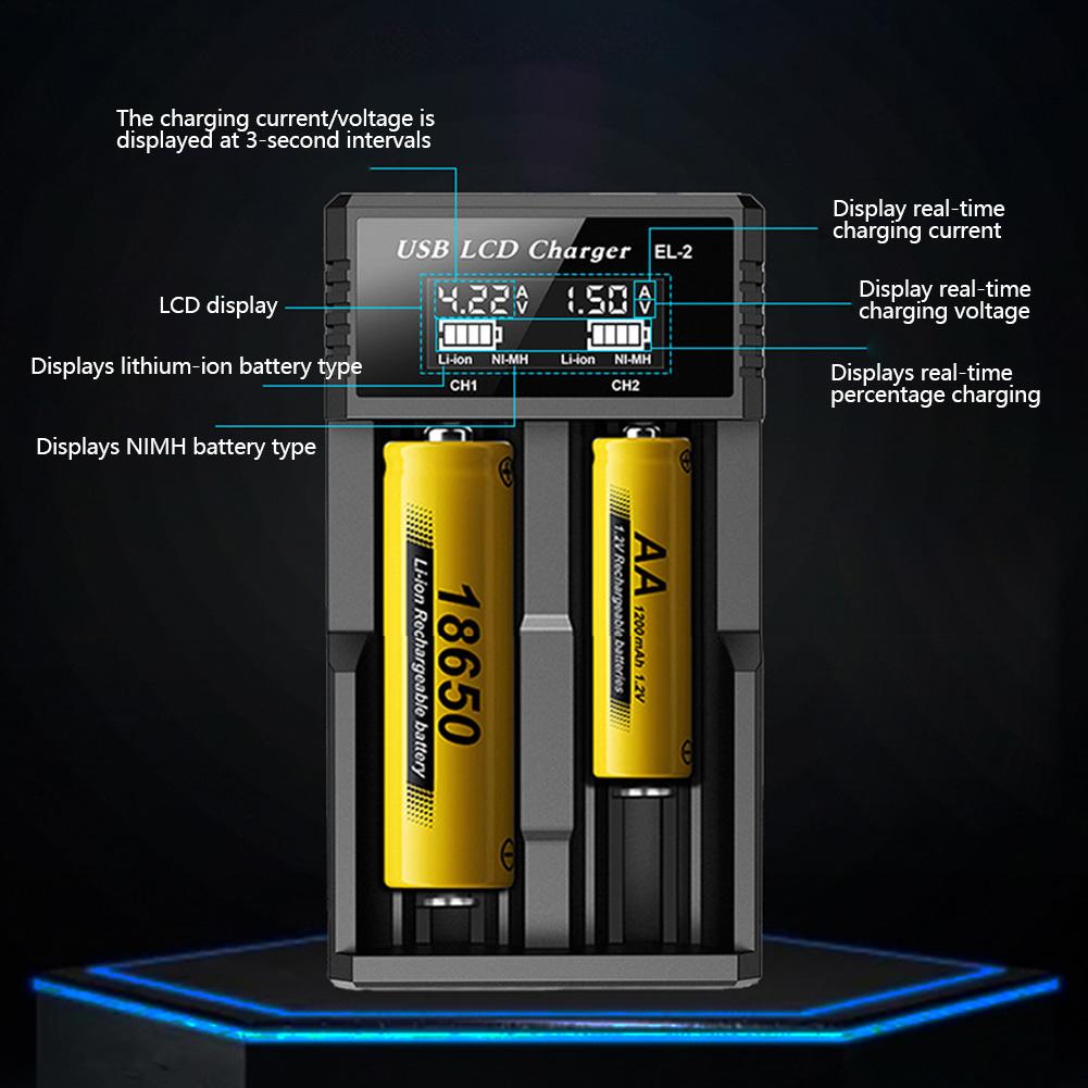 USB LCD Battery Smart Charger 1 / 2 Slots Dual для 18650 3.7V перезаряжаемой литиевой батареи для 1.2V NI-MH AA / AAA батареи
