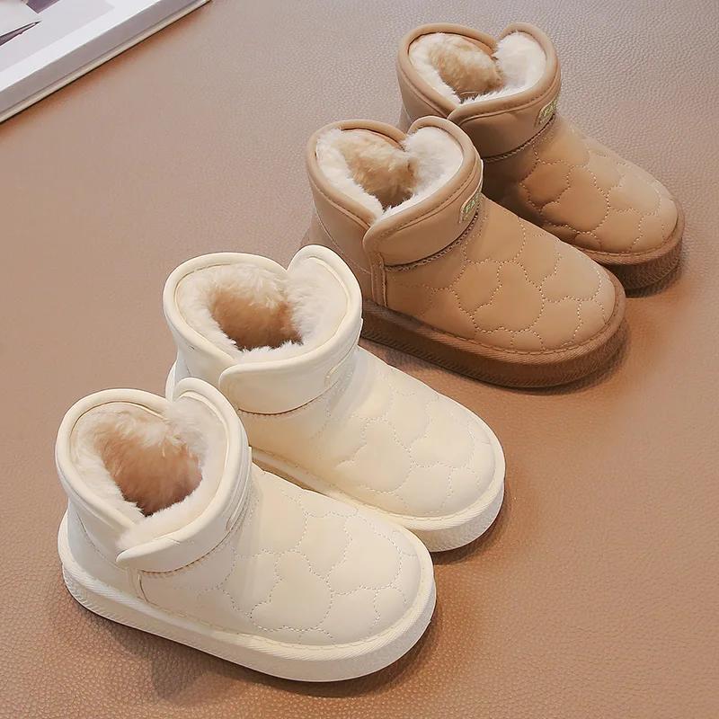 Kids Winter Shoes For Girl Solid Color Toddlers Snowboard Boots Thickened Warm Plush Kids Causal Ankle Snow Boots