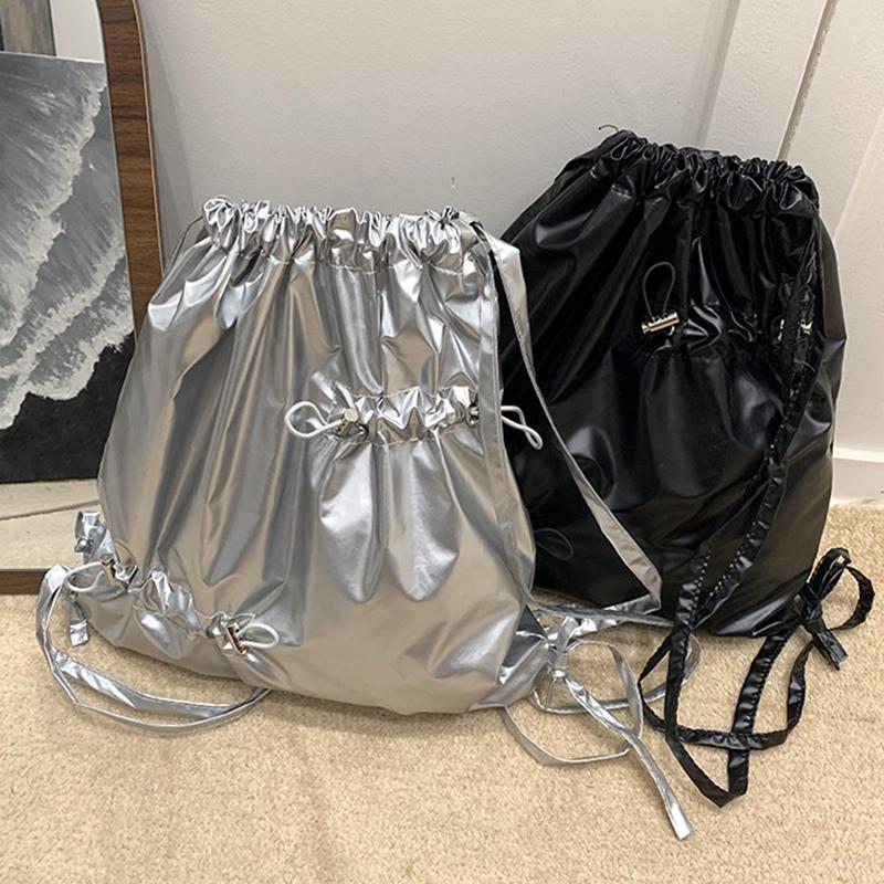 Новая серебристая сумка на двойном плече с завязками, женский корейский ленивый рюкзак, легкий, удобный для переноски, спортивный рюкзак для активного отдыха