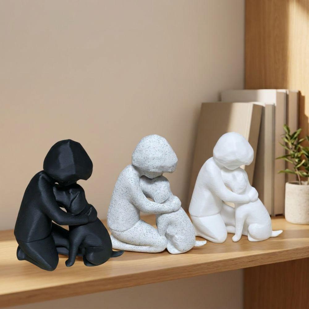 3D Printed Human Dog Loyalty Figurine Minimal Boy Dog Figurine Gift for Dog Lovers