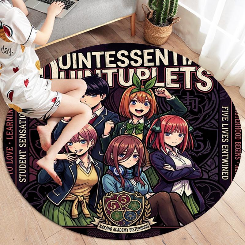 The Quintessential Quintuplets Round Area Rug Carpet Rug For Living Room Bedroom Sofa Playroom Decor Nonslip Floor Mat