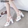 WTEMPO Women Large Size Roman High Heel Sandals Female Black White Casual Non Slip Korean Fish Mouth Sandals