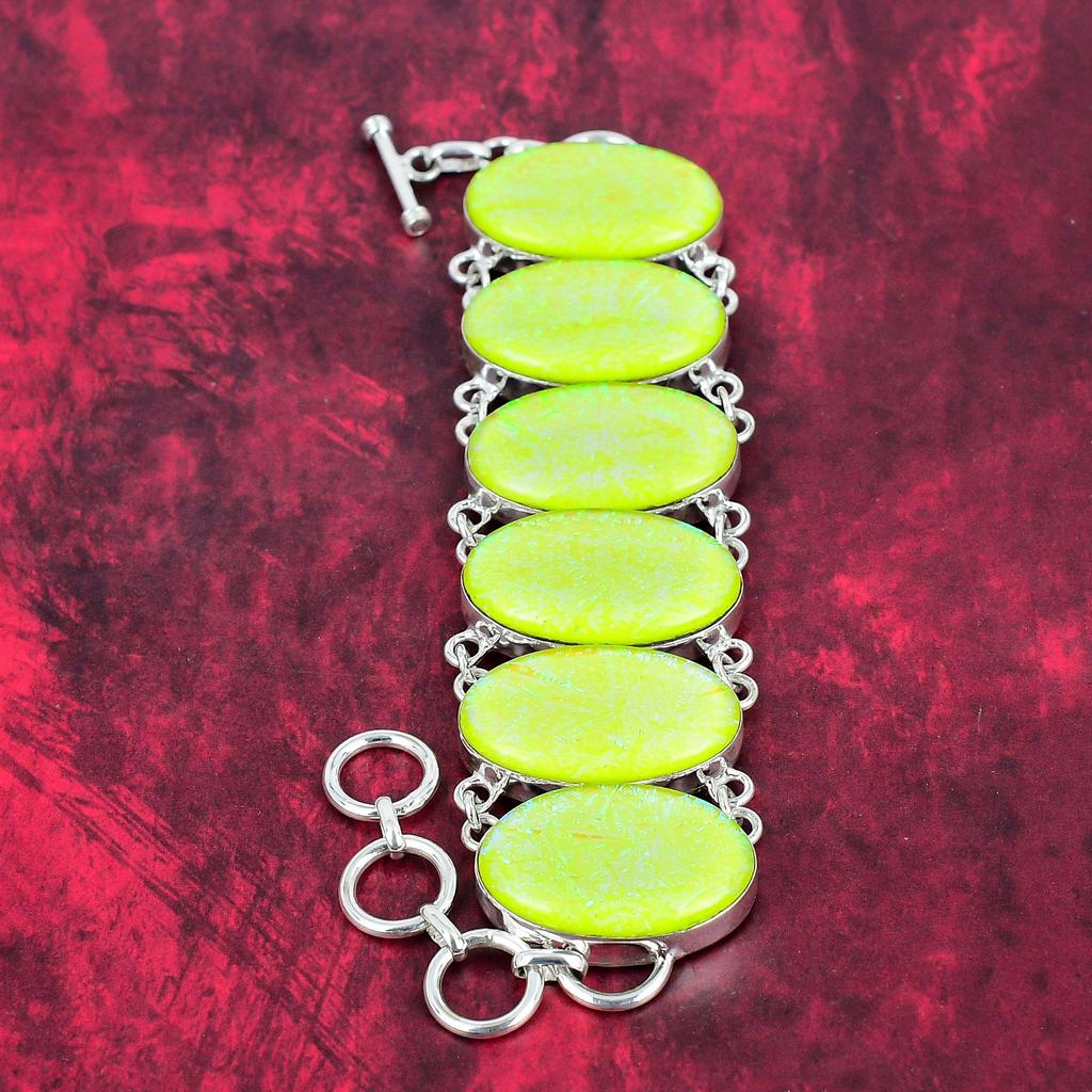 Dazzling Yellow Australian Triplet Opal Gemstone Handmade Jewelry Bracelet , 925 Solid Sterling Silver Bracelet Adjustable Jewelry For Engagement Gift