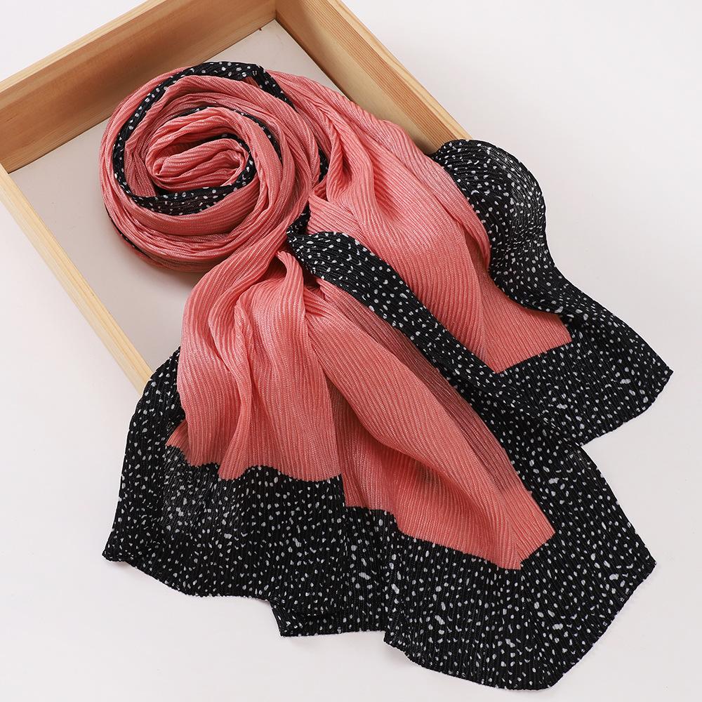 New Women's Bag Head Printed Yarn Scarf, Malaysian Wrinkled Splicing Fashion Package Headscarf