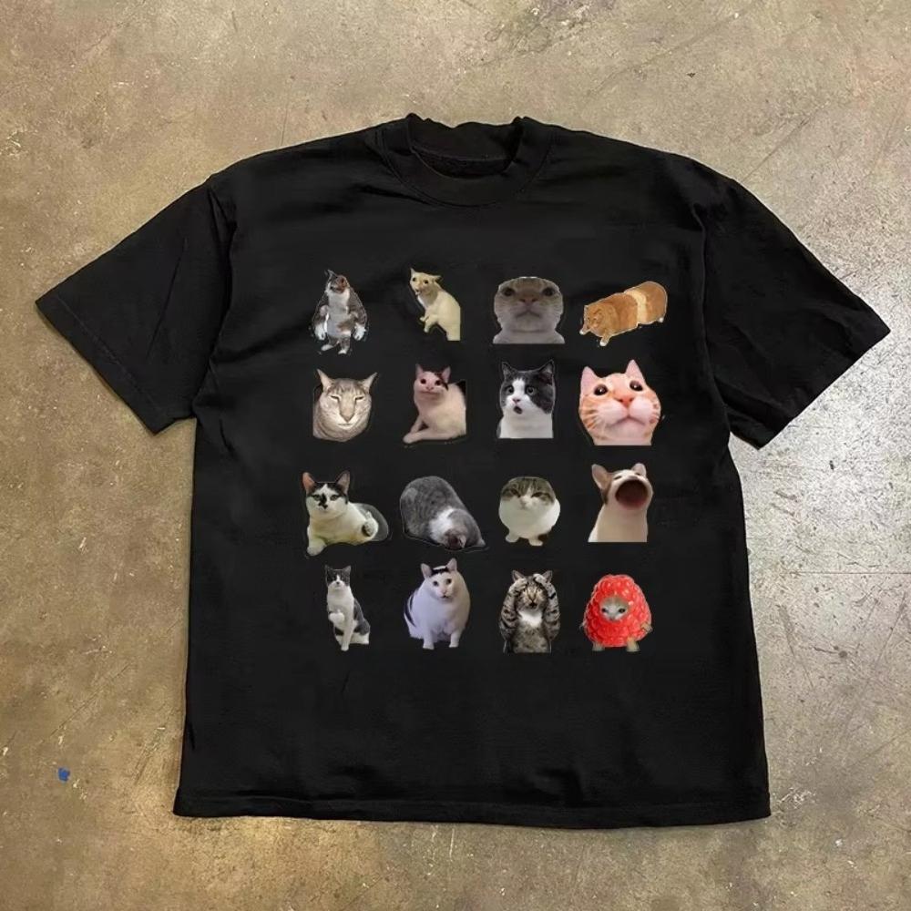 Funny Cat Memes American Retro Cotton Summer Casual Wear Suitable for Unisex and Women T Shirt
